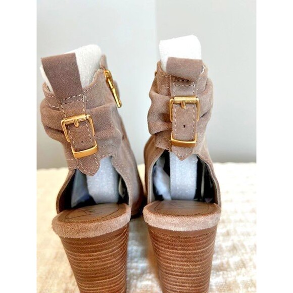 Latigo Arma Open Toe Suede Booties Taupe Block Heel Size 10 New In Box - Picture 10 of 13